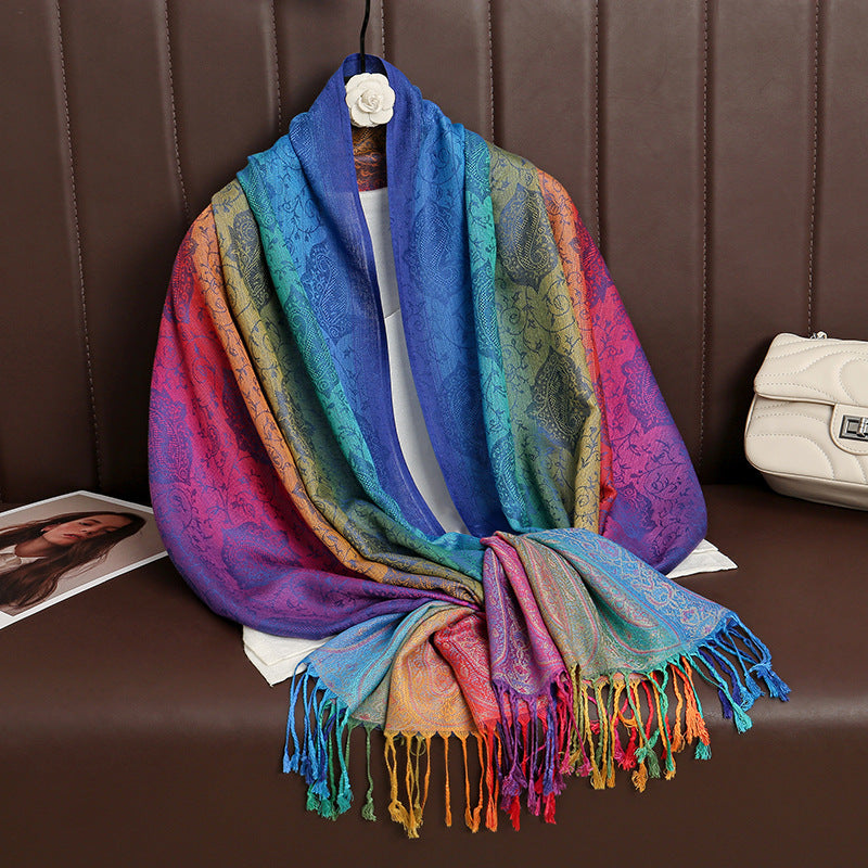Ethnic Style Color Gradient Embroidery Tassel Scarf - Style #6 - image 7