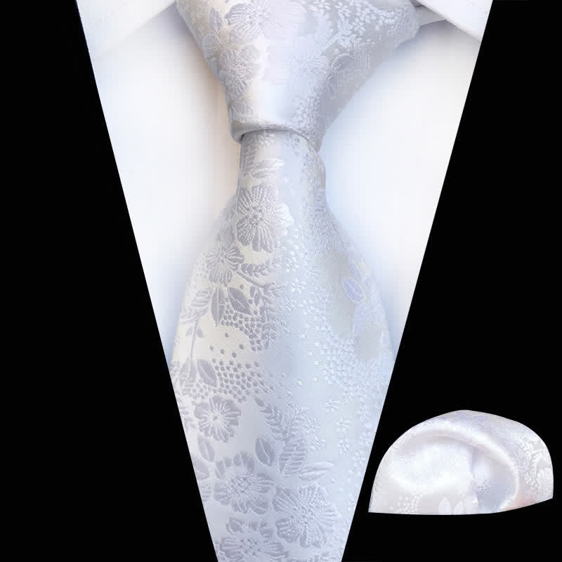 2Pcs Men's Plum Blossoms Floral Necktie Set - White - image 18