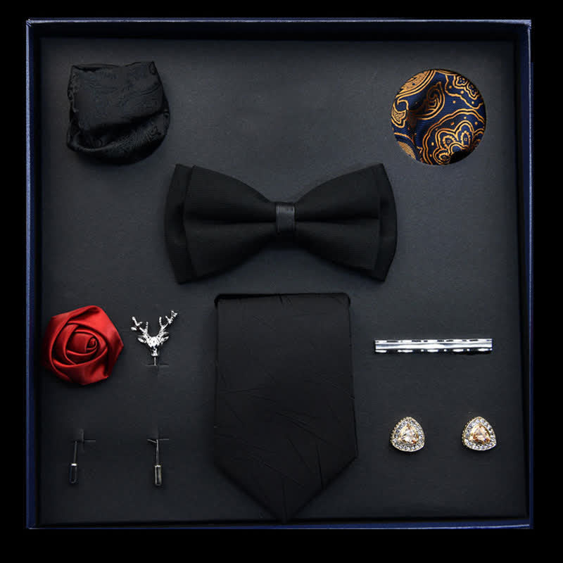 8Pcs Black Menswear Classic Business Bow Ties Gift Box - Black - image 0