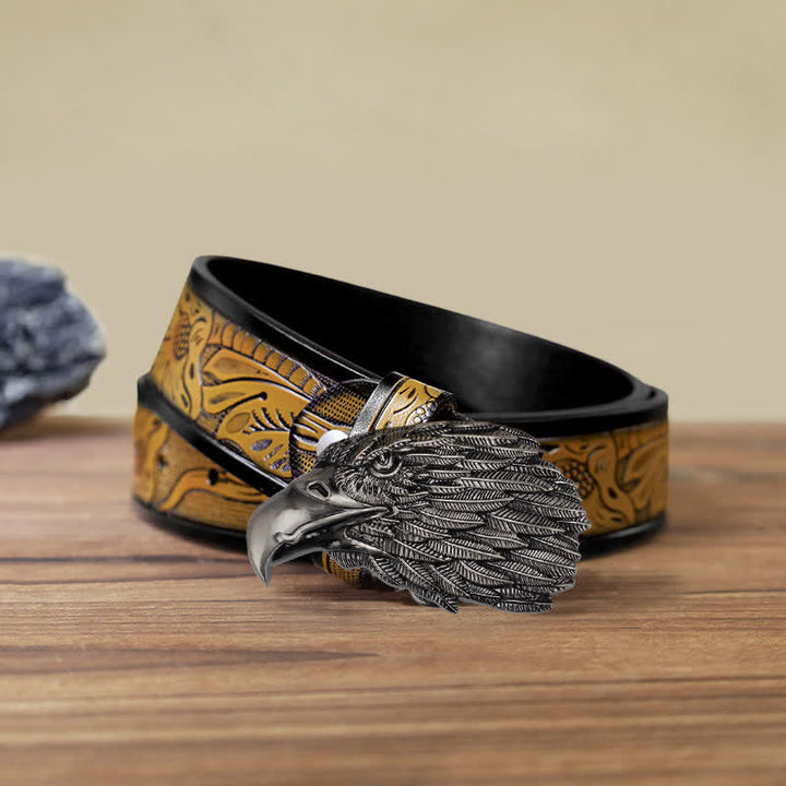 Men's DIY 3D Bald Eagle Head Buckle Leather Belt - Eagle Head - SandyBrown Belt (40) - image 14