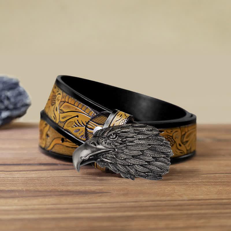 Men's DIY 3D Bald Eagle Head Buckle Leather Belt - Eagle Head - SandyBrown Belt (40) - image 14