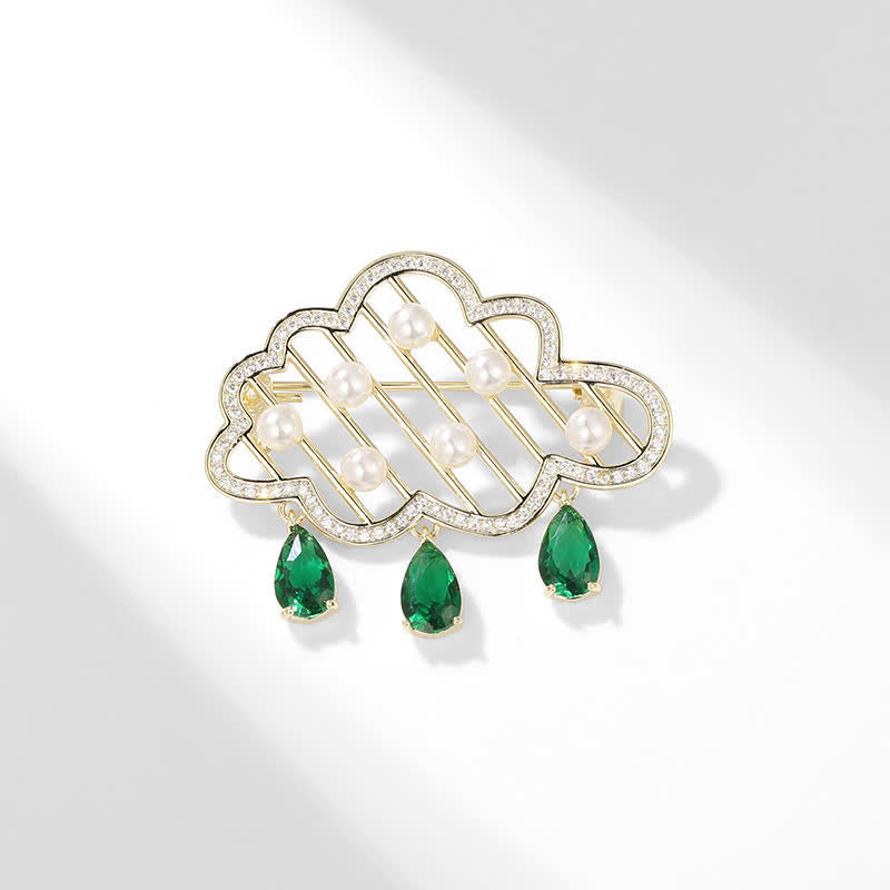 Women's Raining Cloud Pearl Brooch - Gold & Green - image 2