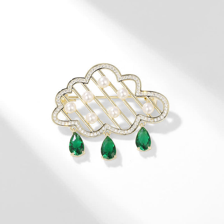 Women's Raining Cloud Pearl Brooch - Gold & Green - image 2