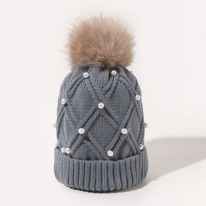Women's Cute Pearls Deor Pompoms Stretchy Knitted Hat - image 5