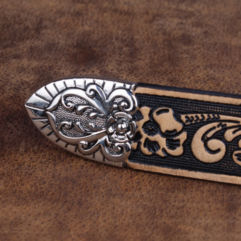 Unisex Vintage Small Rose Embossing Leather Belt - image 5