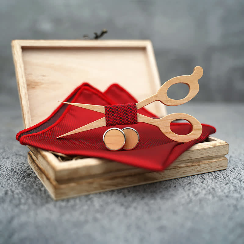 3Pcs Men's Scissors Wooden Bow Tie Set - image 1