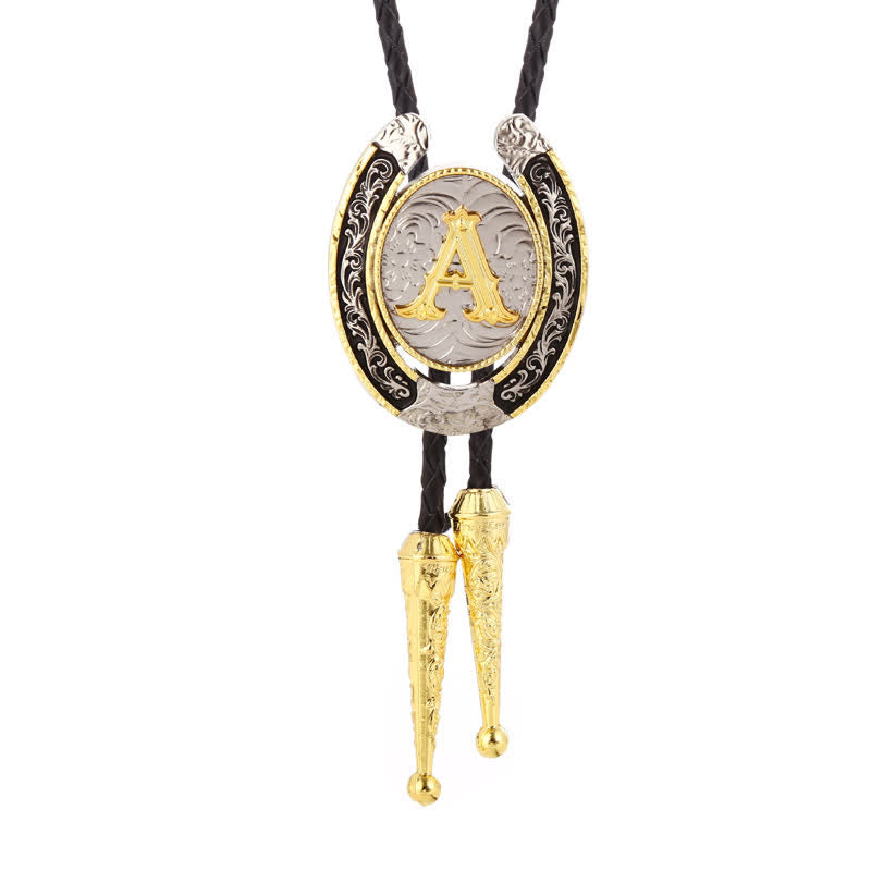 Modern Western Horseshoe Initial Letter A To Z Bolo Tie - Gold - A - image 5