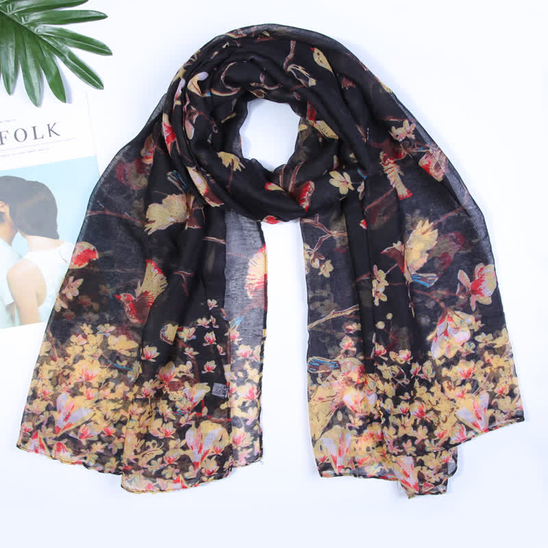 Women's Lightweight Blooming Floral Birds Scarf - Black - image 7