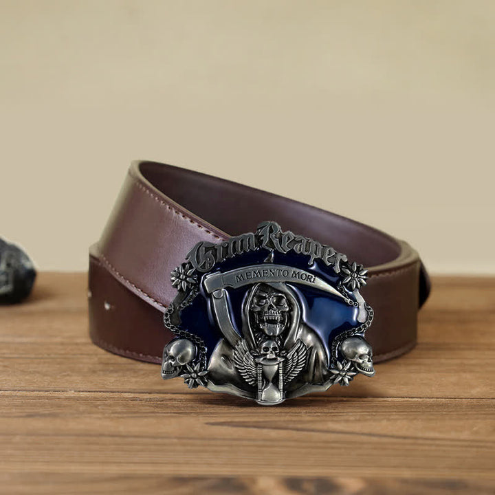 Men's DIY Death Sickle Skull Buckle Leather Belt - Skull - Brown PU Belt (40) - image 7
