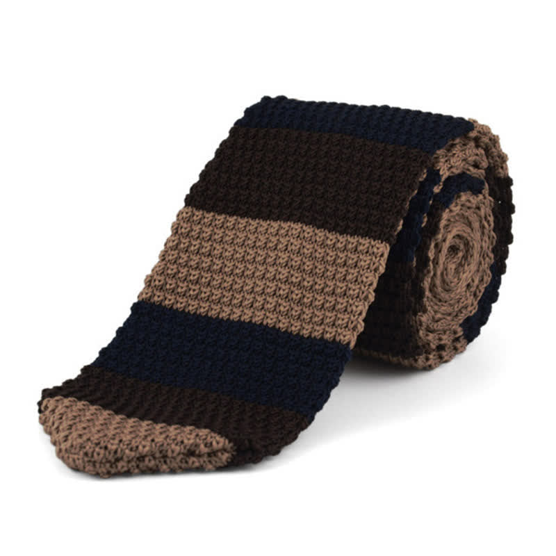 Men's Horizontal Stripes Knitted Necktie - Coffee & Tan - image 6