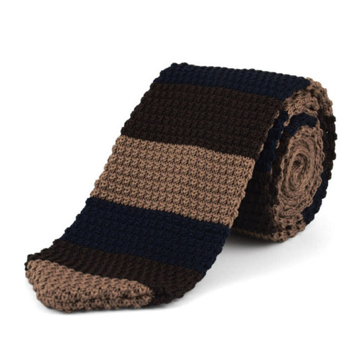 Men's Horizontal Stripes Knitted Necktie - Coffee & Tan - image 6