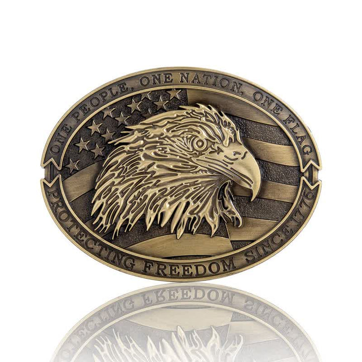 Men's DIY Patriotic Bald Eagle USA Flag Buckle Leather Belt - Antique Bronze - Without Belt - image 2