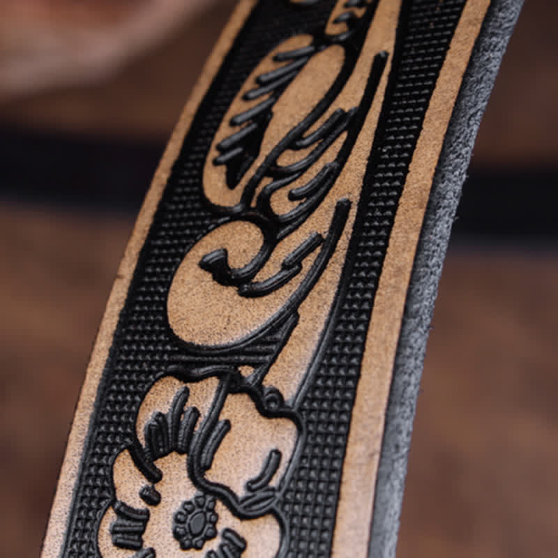 Unisex Vintage Small Rose Embossing Leather Belt - image 4