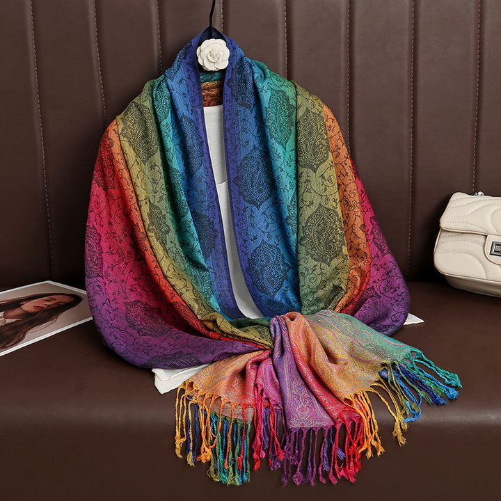Ethnic Style Color Gradient Embroidery Tassel Scarf - Style #10 - image 11