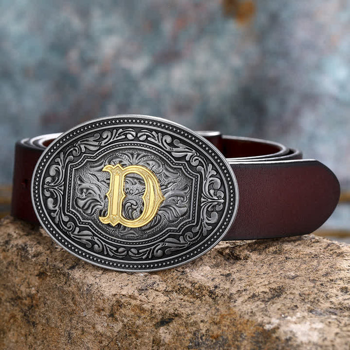 DIY Unisex Hip Hop Initial Letter Embossment Buckle Leather Belt - D - 44 - image 8