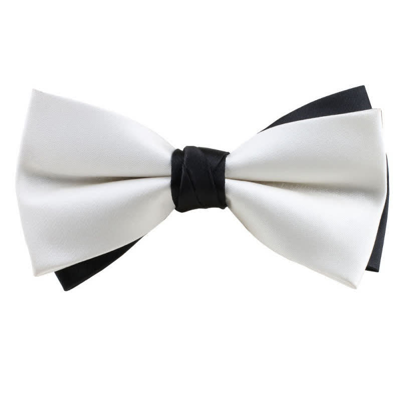 Men's Asymmetrical Two Tone Bow Tie - White & Black - image 9