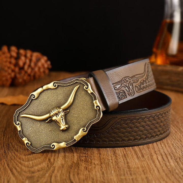 Men's Ancient Longhorn Bull Leather Belt - Coffee - 42 - image 0