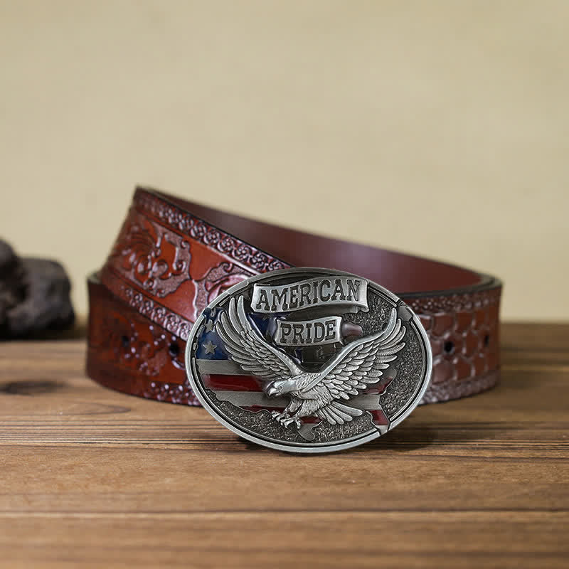 Men's DIY American Pride Eagle Buckle Leather Belt - Eagle - Brown Carved Belt (40) - image 12