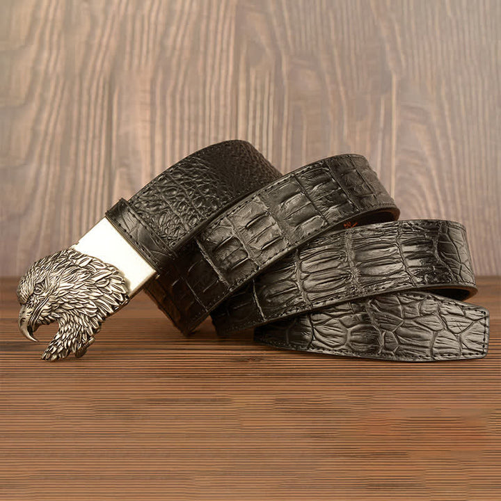 Men's Eagle Head Crocodile Embossed Leather Belt - image 24
