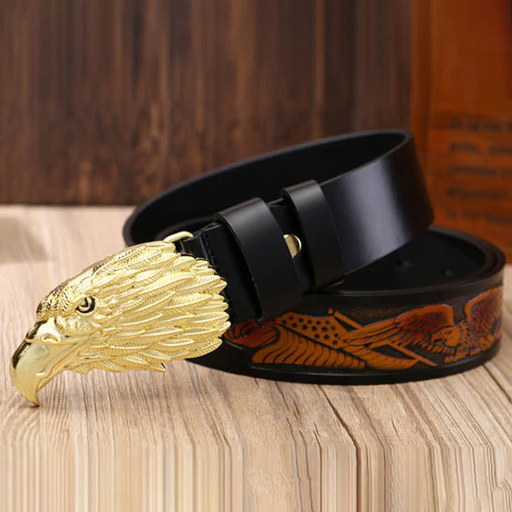 Men's Sharp Eyes 3D Vulture Head Eagle Buckle Leather Belt - image 8