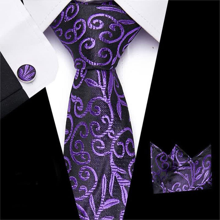 3Pcs Men's Twining Vine Necktie Set - Purple - image 2