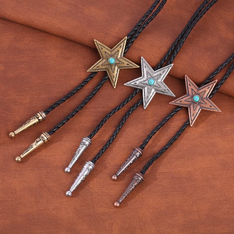 Vintage Natural Stone Star Pendant Necklace Bolo Tie - image 3