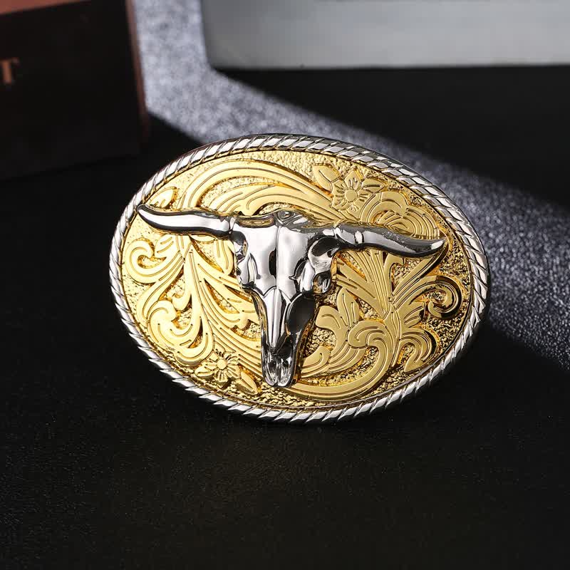 Men's DIY Shining Golden Bull Head Buckle Leather Belt - Bull - Without Belt - image 0