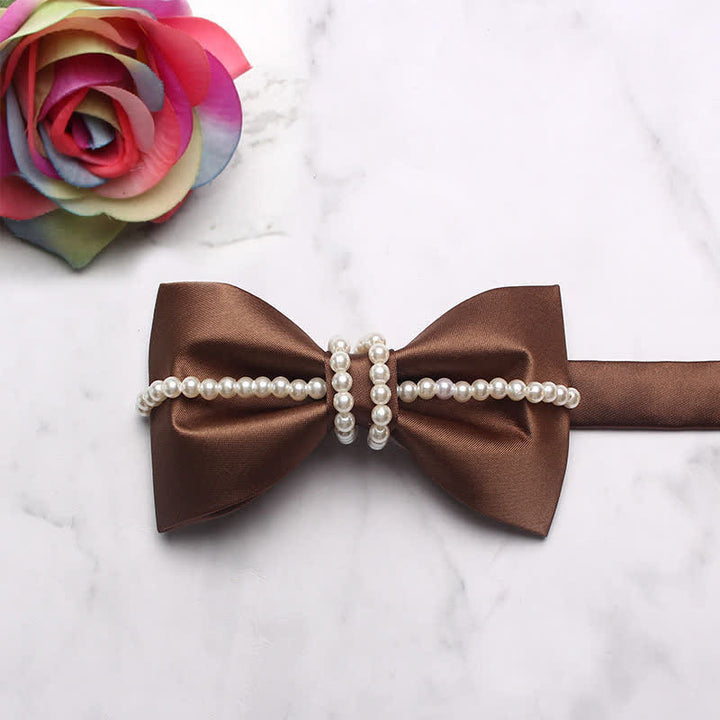 Men's Pearl Decor Chain Bow Tie - Brown - image 9