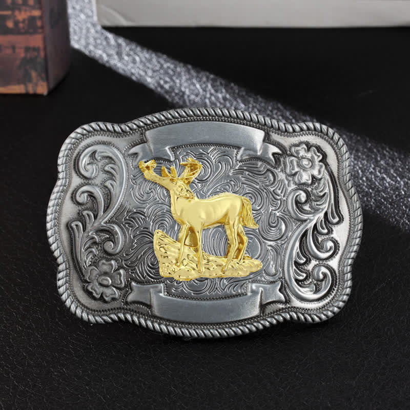 Men's DIY Gold Carving Animal Buckle Leather Belt - Deer - Without Belt - image 28