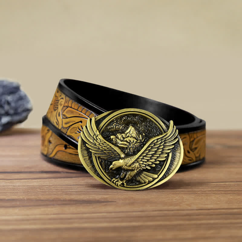 Men's DIY Domineering Flying Eagle Buckle Leather Belt - Antique Bronze - SandyBrown Belt (40) - image 23