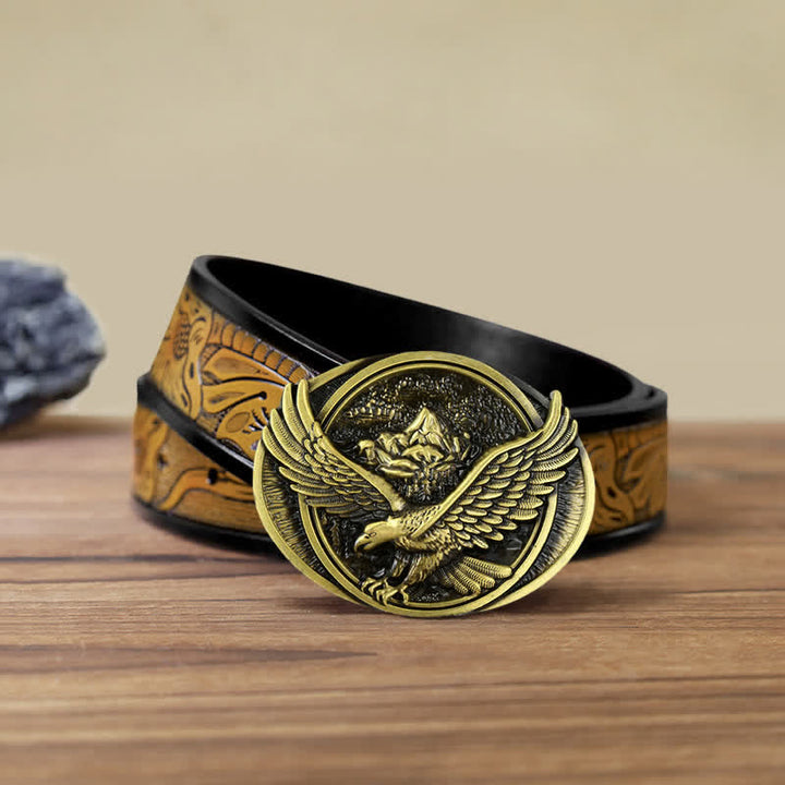 Men's DIY Domineering Flying Eagle Buckle Leather Belt - Antique Bronze - SandyBrown Belt (40) - image 23
