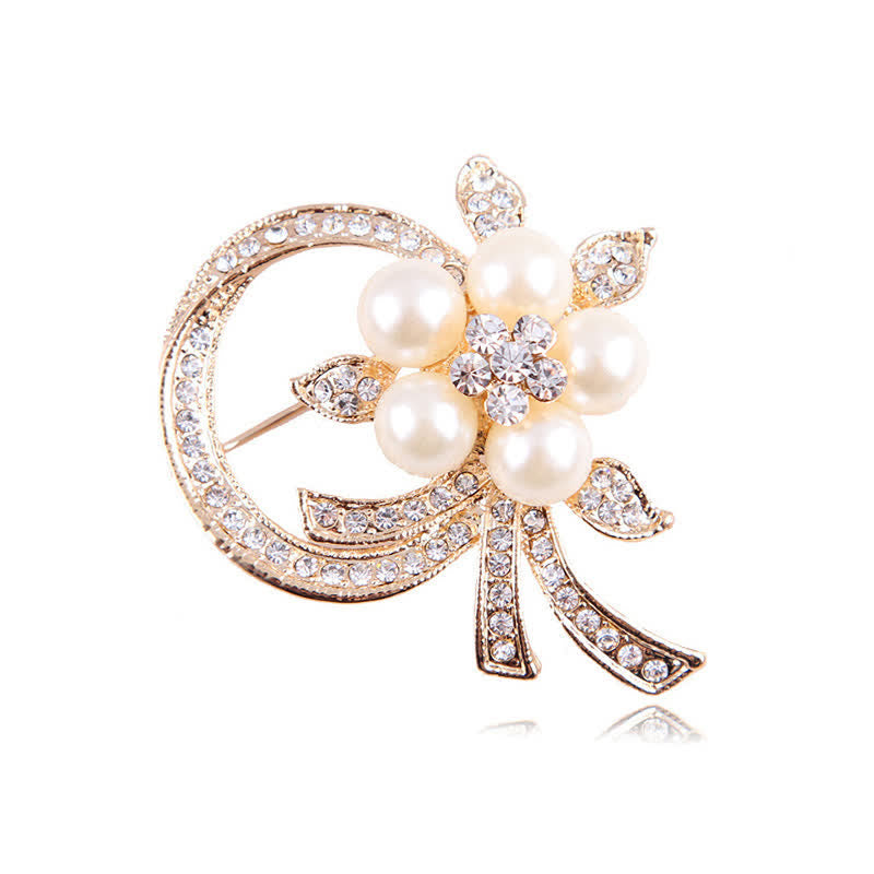 Women's Garland Pearl Rhinestones Brooch - Gold - image 0