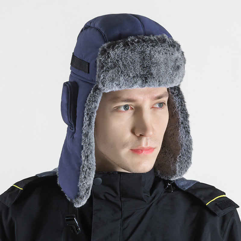 Unisex Outdooor Aviator Cap Faux Fur Trapper Hat Set - Royal - Adjustable (22 7/8"-23 5/8") - image 13