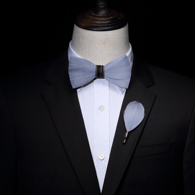Lightblue Simple Feather Bow Tie with Lapel Pin - image 1