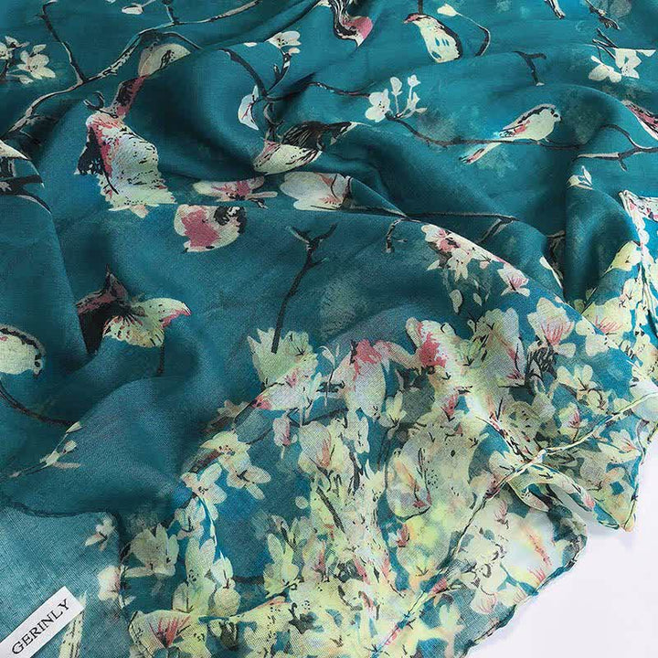 Women's Lightweight Blooming Floral Birds Scarf - image 4