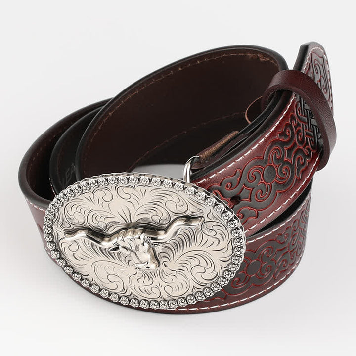 Men's Engarved Feather Bull Jeans Leather Belt - image 21