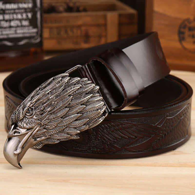 Men's Sharp Eyes 3D Vulture Head Eagle Buckle Leather Belt - image 14