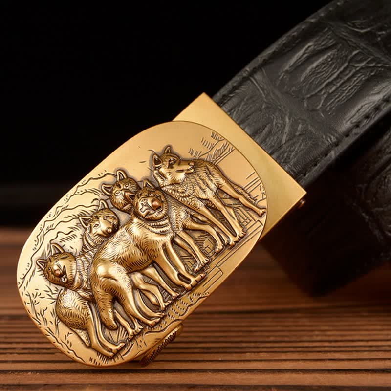 Men's Pack Of Wolves Crocodile Pattern Leather Belt - image 2