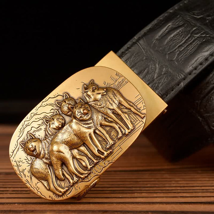 Men's Pack Of Wolves Crocodile Pattern Leather Belt - image 2