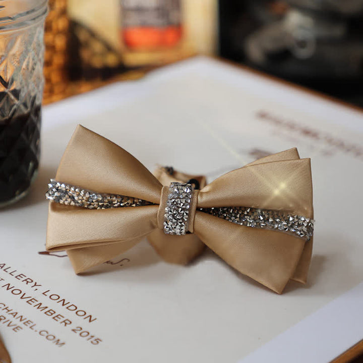 Men's Shining Rhinestone Satin Bow Tie Pocket Square Set - Champange - Bow Tie - image 25