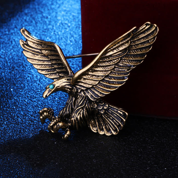 Men's Bald Hawk Green Eye Brooch - Antique Gold - image 2