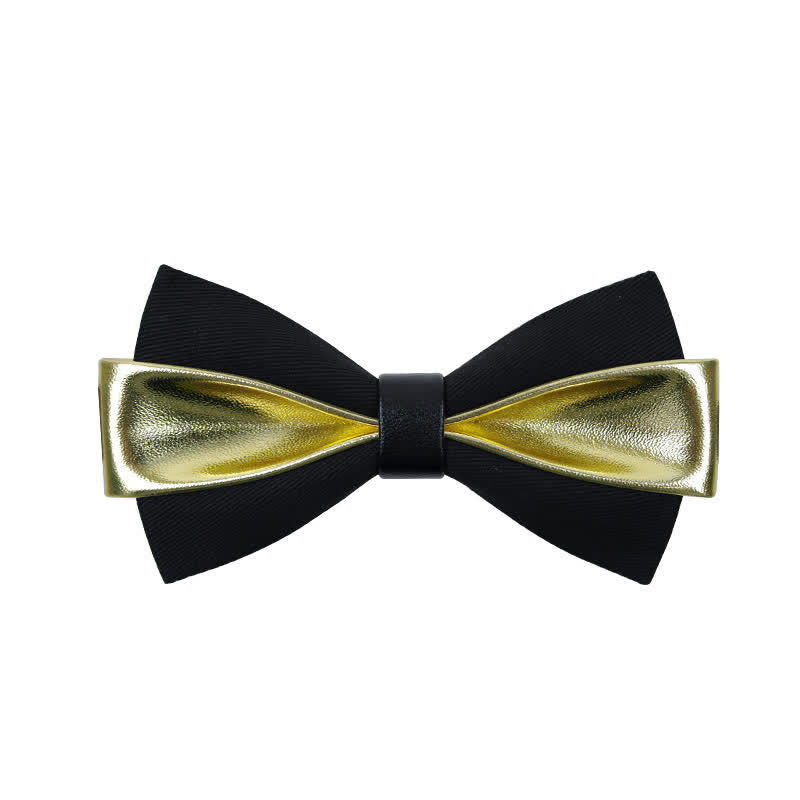 Men's Double Color PU Leather Bow Tie - Gold - image 1
