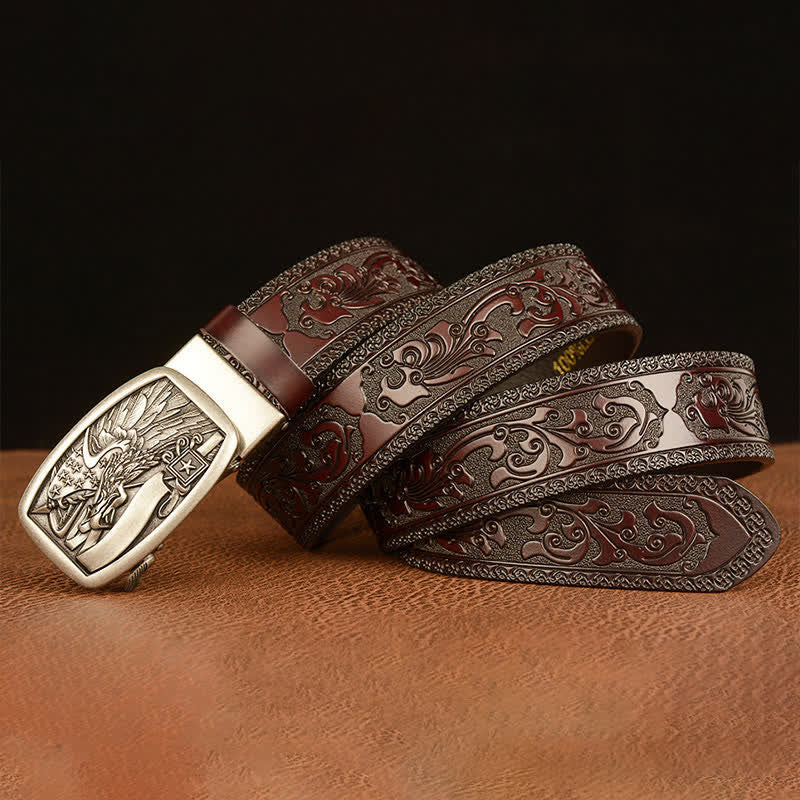 Men's American Flag Hawk Eagle Leather Belt - image 14
