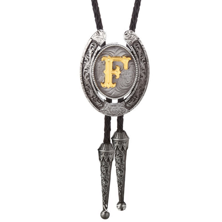 Modern Western Horseshoe Initial Letter A To Z Bolo Tie - Silver - F - image 36