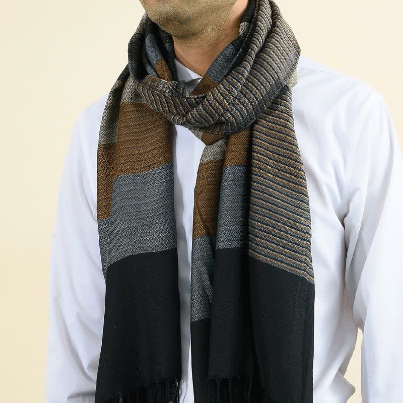 Men's Classical Striped Double-sided Tassel Scarf - Striped - image 0