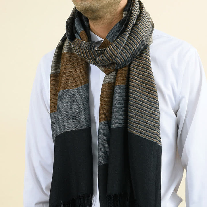 Men's Classical Striped Double-sided Tassel Scarf - Striped - image 0