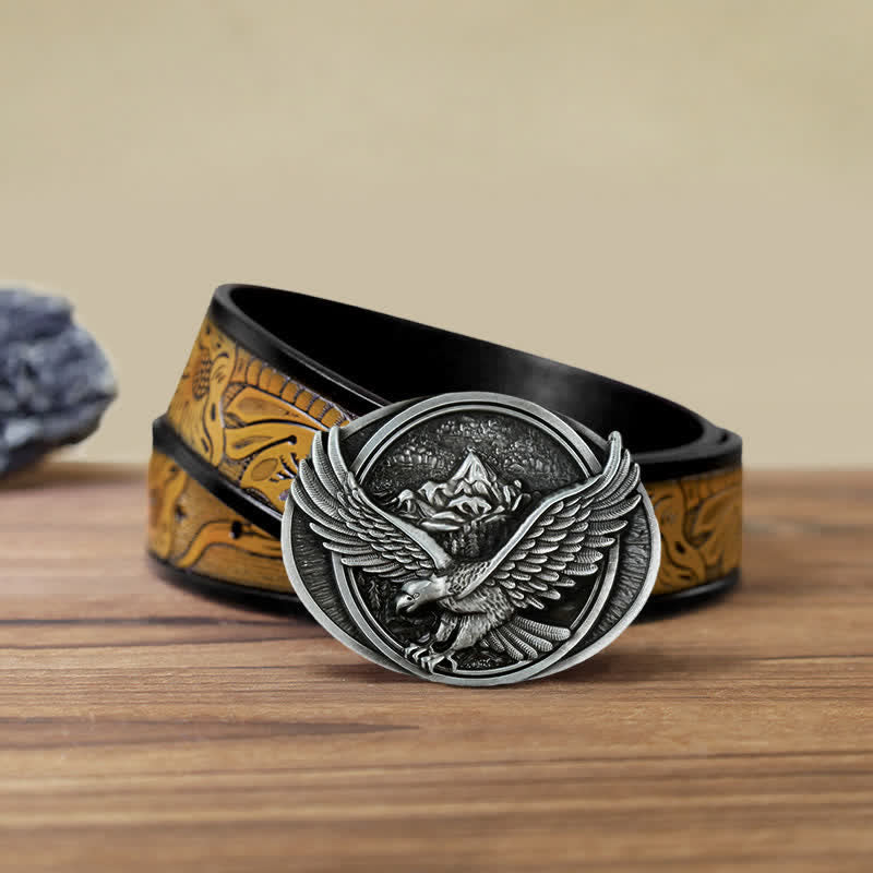 Men's DIY Domineering Flying Eagle Buckle Leather Belt - Antique Silver - SandyBrown Belt (40) - image 22