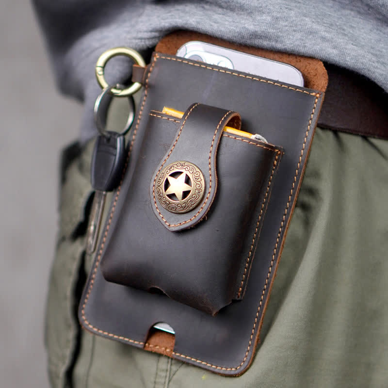 Star Magnetic Suction Leather Phone Belt Bag - Matte Coffee - image 7