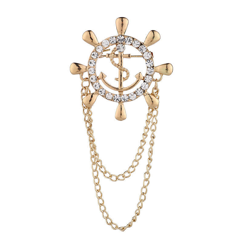 Men's Navy Ship Wheel Anchor Chain Brooch - image 4