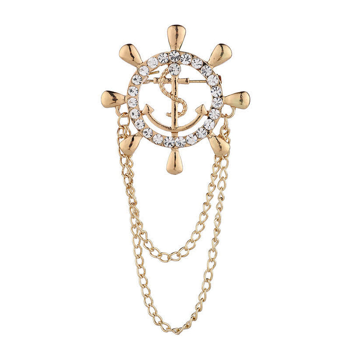 Men's Navy Ship Wheel Anchor Chain Brooch - image 4